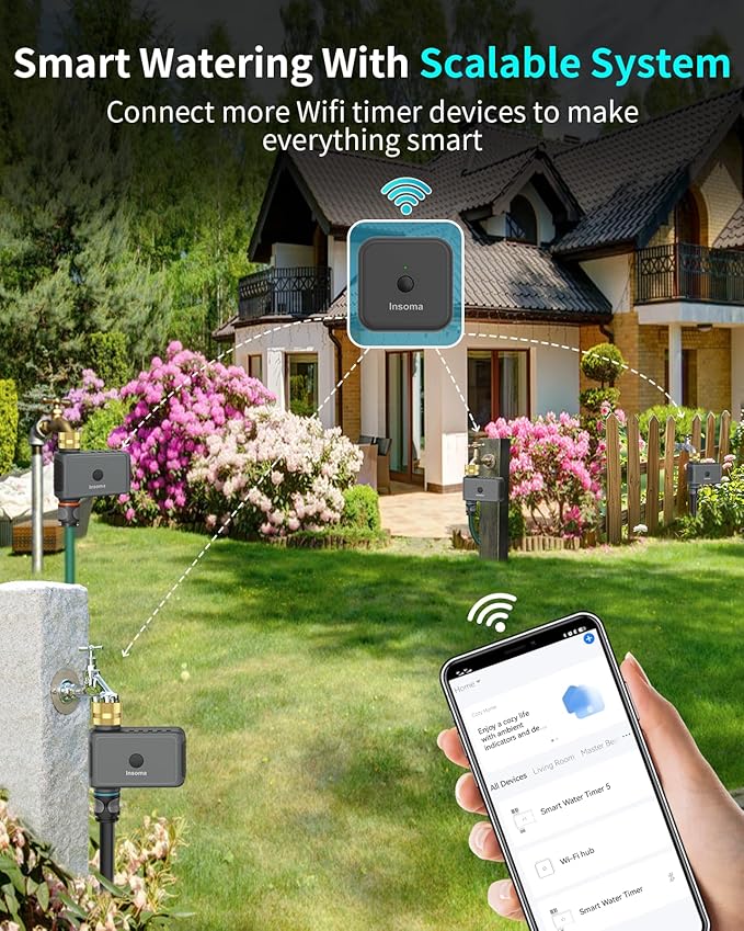 WiFi Water Timer Brass Inlet, 2.4GHz Smart Sprinkler Timers, 1 Zone Hose Timer with WiFi Hub, Voice/App Control with Alexa & Google Assistant, Auto/Manual Watering, Rain Delay, for Garden, Yard, Lawn