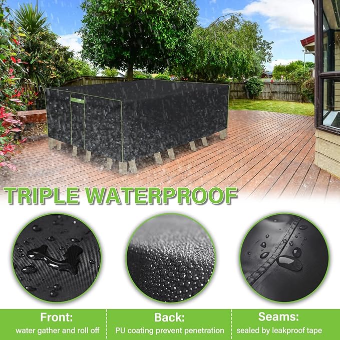 Patio Furniture Covers Waterproof, Heavy Duty 600D Outdoor Furniture Covers for Outside Sectional Sofa Set,Tear Resistance and Anti-UV, 98"L x 78"W x 32"H, Black with Green Piping