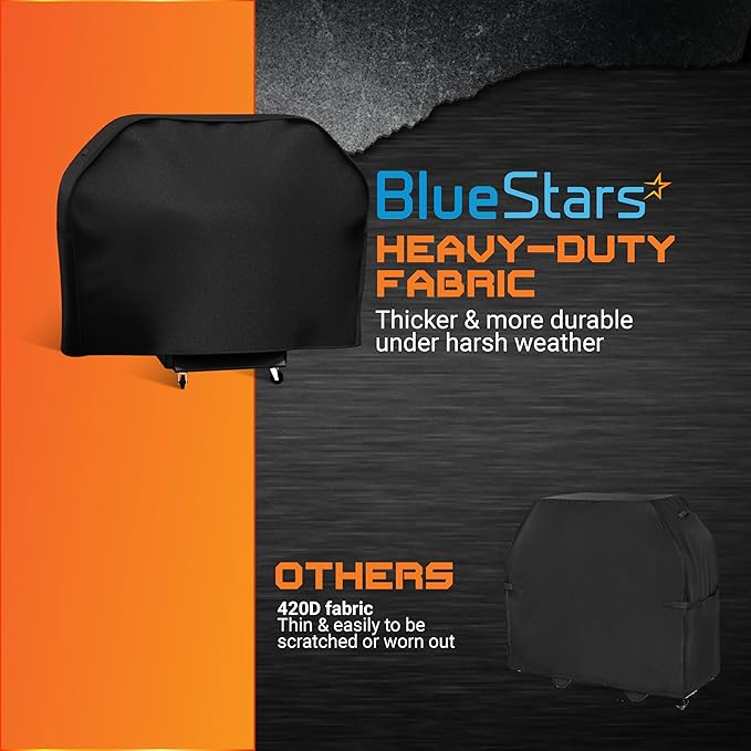 BlueStars 55 inch Grill Cover – Heavy‑Duty Waterproof 600D BBQ Cover for Outdoor Gas Grills, Compatible with Genesis, Weber, Char‑Broil & Nexgrill Models, UV & Rip‑Resistant, Black