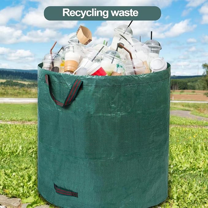4 Pack 137 Gallons Reusable Yard Waste Bags with Double Bottom Layer Extra Large Leaf Lawn Bags Reusable Heavy Duty With 4 Reinforced Handles Garden waste Bags for Debris Grass Clipping