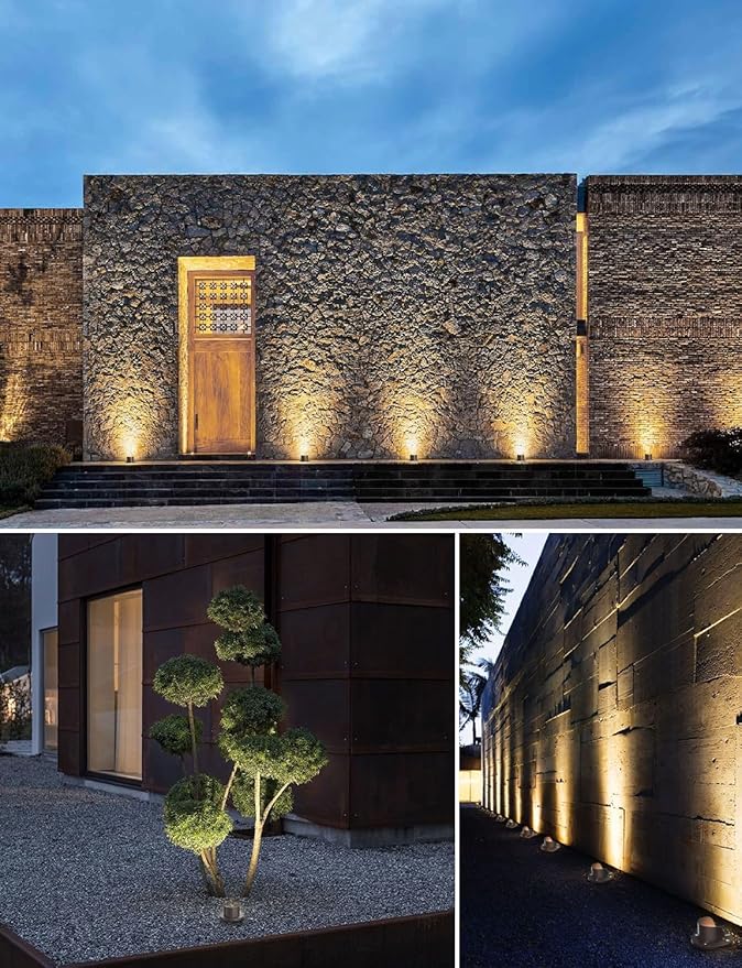 SUNVIE 12 Pack Low Voltage Landscape Lighting 12W LED Outdoor In-Ground Waterproof Shielded Well Lights Warm White Paver Lights with Wire Connectors for Pathway Garden Yard Fence Deck