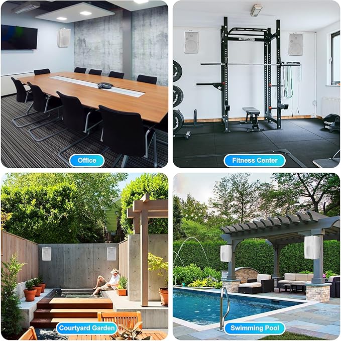 STUDIOFINIX 8-Inch 600W Passive Outdoor Speakers, IP44-Rated Waterproof, Wired Connection, Wall-Mountable All-Weather Speakers for Patio, Indoor, Deck, Yard (1 Pair, White)