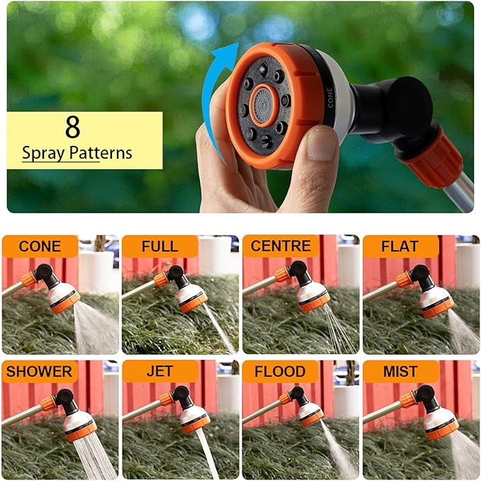 17.5" Gardening Watering Wand | 8 Spray Patterns & Thumb-Controlled Switch | 180° Rotating Long Nozzle| for Plants, Hanging Baskets and Shrubs, Pet Bathing, Wall Washing-Orange