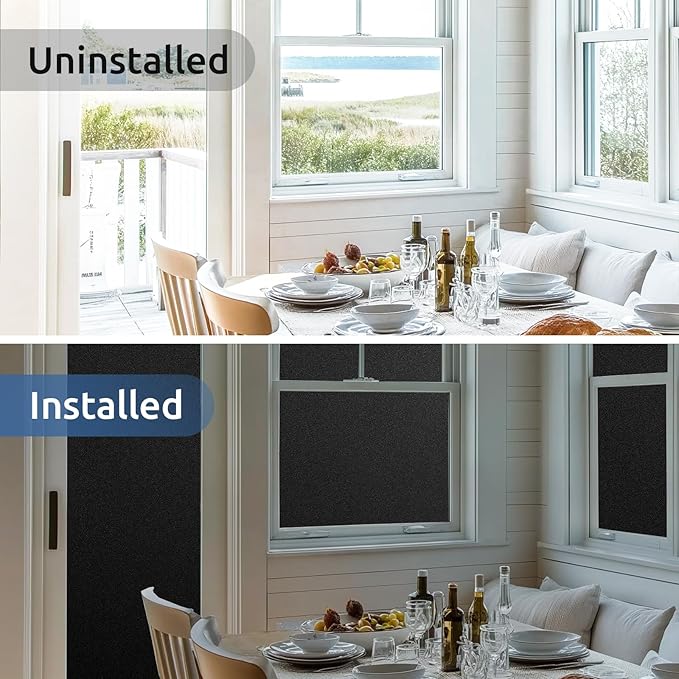 rabbitgoo Blackout Window Film, Sun Heat Blocking Privacy Cover for Glass, Removable Opaque Room Darkening Dark Black Out Window Covers Tint Shades for Home Day Sleep Light Blocker 35.4 x 118.1 Inches