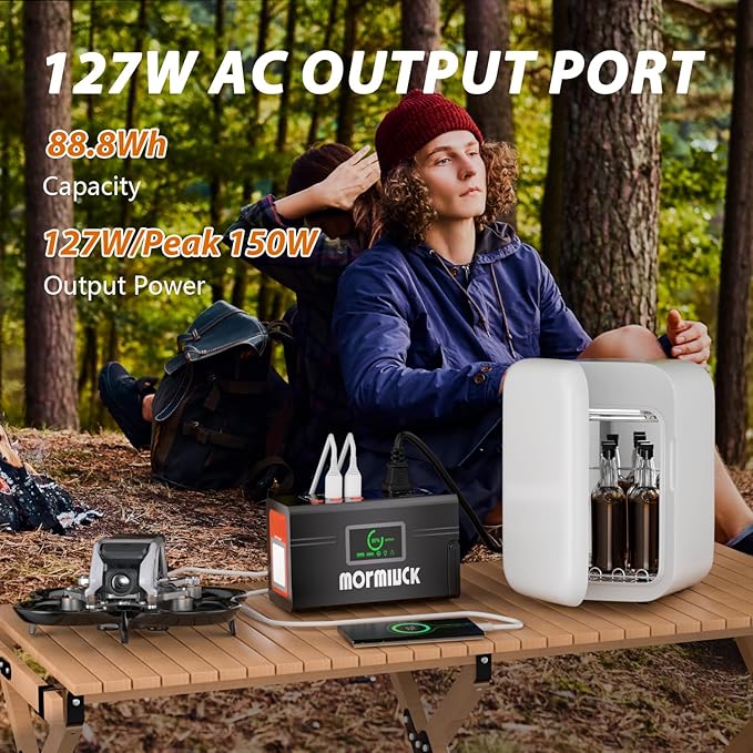 Portable Charger for Laptop, mormluck 88.8wh/127w (Peak 150w) Portable Power Station with Ac Outlet, Led Lights For Power Outage Hurricane Camping Emergency Backup
