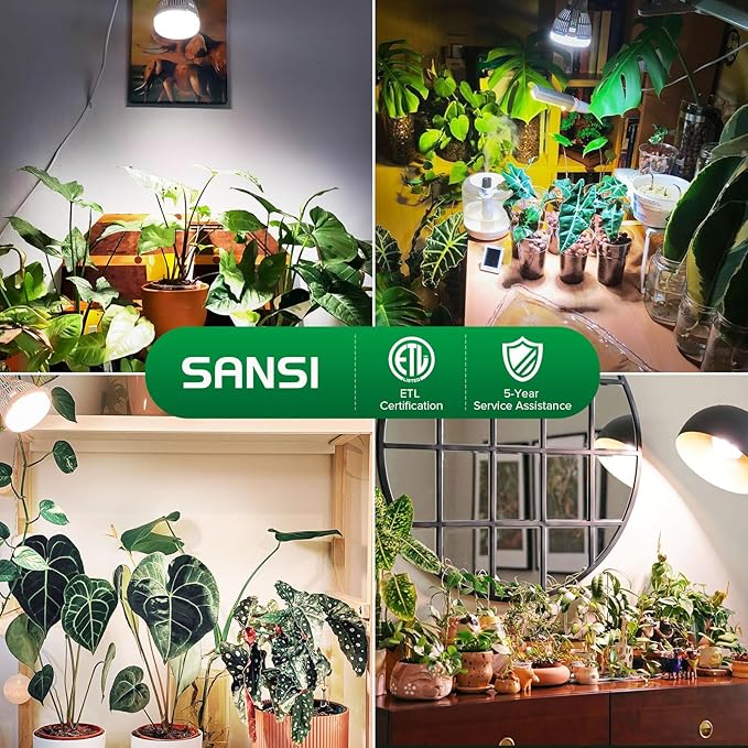 SANSI LED Grow Light Bulb for Seeds and Greens, Full Spectrum 10W Grow Light (150 Watt Equiv) with Optical Lens for Indoor Plant, High PPFD, E26 Base, 6-Pack