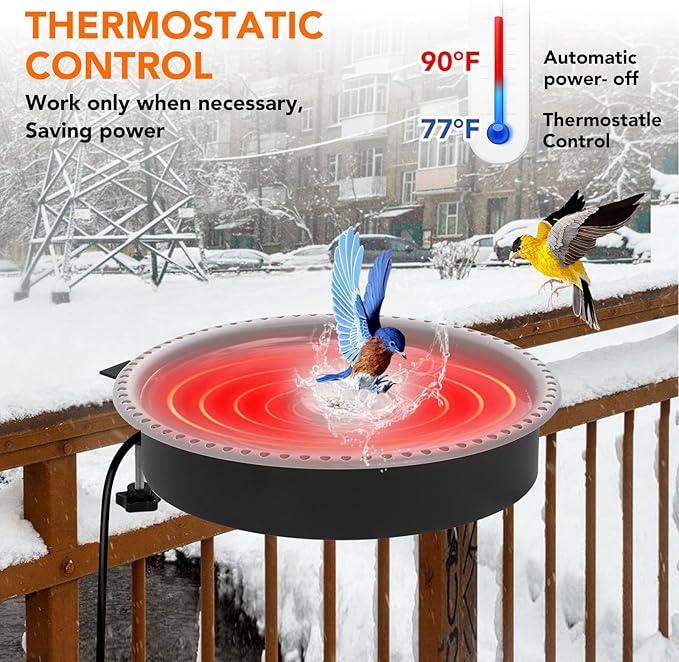 2 in 1 Heated Bird Bath for Outdoors for Winter,100W Bird Bath Heater with Thermostatically Controlled,Heated Bird Bath for Deck Railing for All Seasons Outdoor Garden Yard Patio Lawn(Grey)