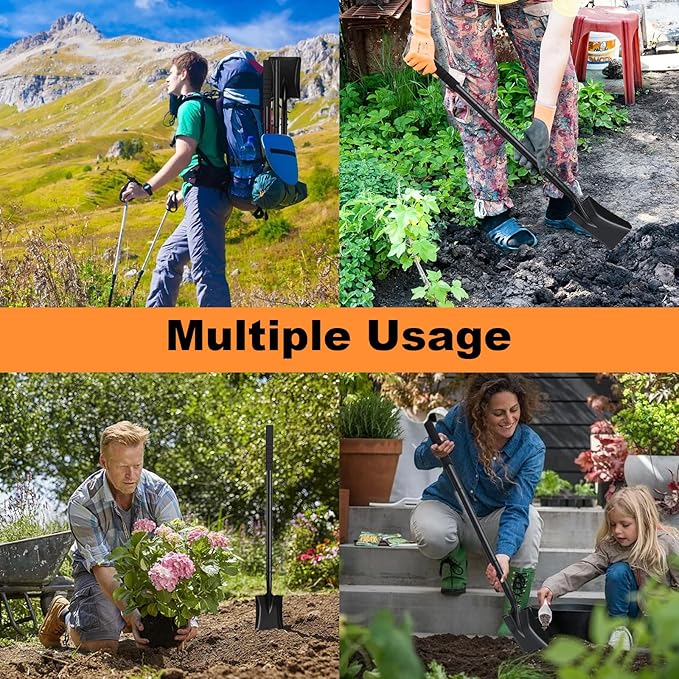 Small Square Shovel 43.3Inches Small Shovel with Metal Handle Garden Tool for Camping Farming Gardening Digging, Black