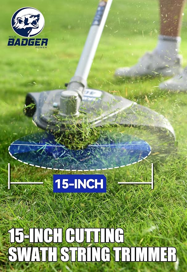 WILD BADGER POWER 40V Cordless Weed Wacker, String Trimmer/Edger, Pole Saw, Hedge Trimmer and Brush Cutter Blade, Attachment Capable 4-in-1 Multi-Tool Kit with 2 * 20V 4Ah Battery and 1*Charger
