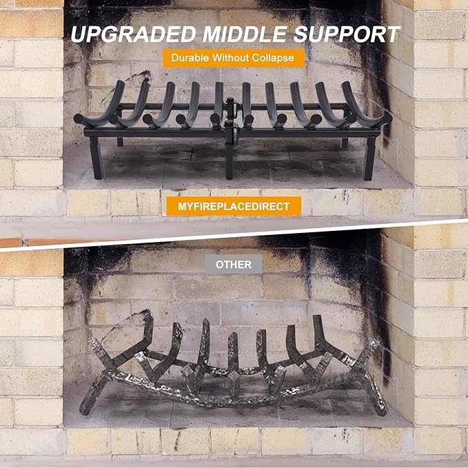 24 Inch Fireplace Grates of Metal, Solid Round Steel 3/4" Bar Grate for Fire Pit, Firewood Stove Log Holder Rack
