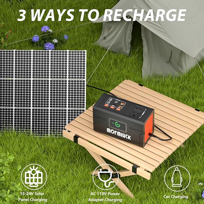 Portable Charger for Laptop, mormluck 88.8wh/127w (Peak 150w) Portable Power Station with Ac Outlet, Led Lights For Power Outage Hurricane Camping Emergency Backup
