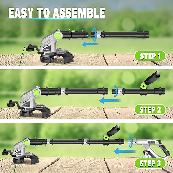 21V Cordless String Trimmer, 12" Weed Eater and Weed Wacker with Auto-Feed, Battery & Charger Included, Lightweight Adjustable Handle for Lawn Edging (AD-ST-001)