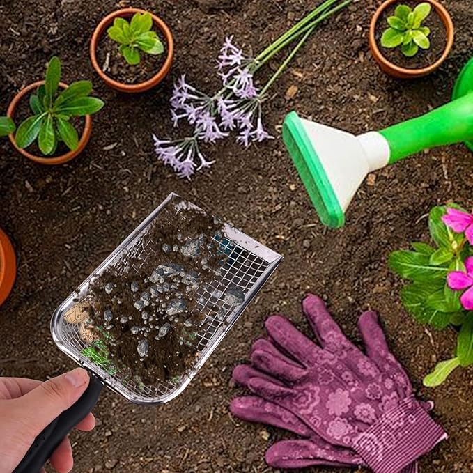 4 Pcs Gardening Soil Sifter, Shape Garden Sieve Sifter with Handle (2/2.8/3.8/5 mm Mesh), Portable Gardening Sifter for Gradening Sand Soil Dirt Compost (4 Set)