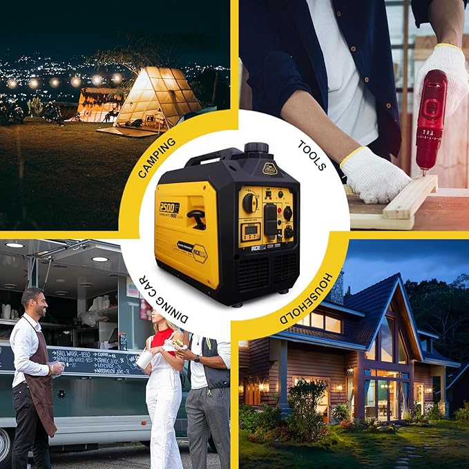 Aceup Energy 2500 Watt Gas Inverter Generator, Super Quiet Portable Generator for Home use, Camping, EPA Compliant