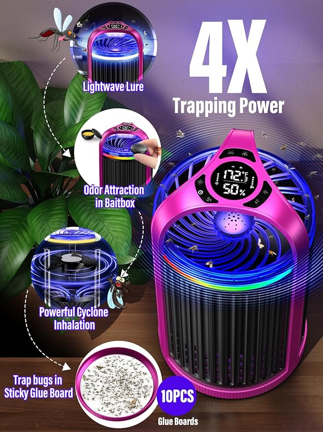 Fruit Fly Traps for Indoors, Smart Fly Trap Indoor Bug Zapper Gnat Traps for House Indoor Plant, Pest Control with 10PCS Refills - Purple