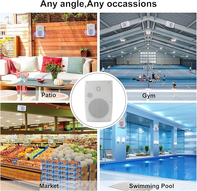 Herdio 6.5 Inch 800W Passive Outdoor Speakers Wired Waterproof 2-Way Wall Mounted Speakers with Bass Suitable for Patio Pool Deck Porch Backyard Indoor Home (2 Pairs, White)