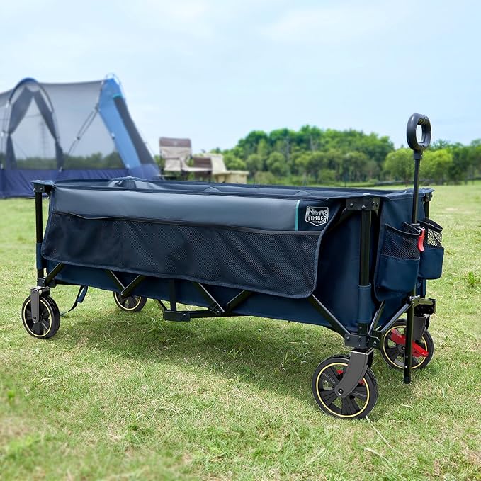 TIMBER RIDGE 51.2'' Extended Collapsible Wagon Cart with Brakes and Cargo Net, 500LBS Heavy Duty Foldable Utility Wagon with Adjustable Handle, 400L Capacity Portable Cart for Camping Sports Shopping