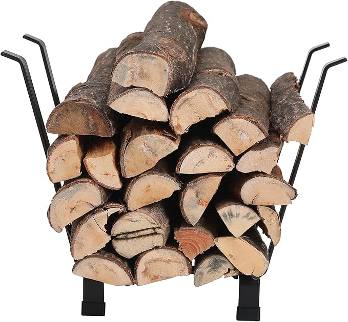 PHI VILLA 20 Inches Indoor/Outdoor Firewood Rack Fireplace Log Carriers & Holders Wood Burning Stove Accessories, Black