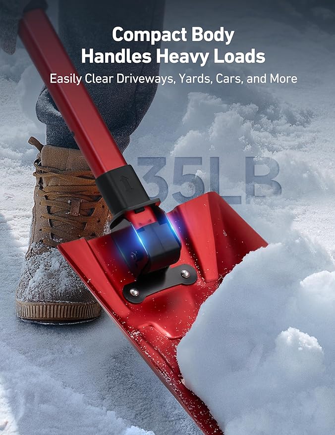 AstroAI 38.4" Folding Snow Shovel for Car, Extendable Snow Shovel with Thickened Aluminum Handle and Reinforced Iron Hinge, Portable and Multifunctional for Cars, Snowmobiles, Camping and Mud, Red