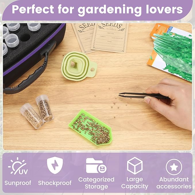120 Slots Seed Storage Box with 25 Envelopes and Tools, Large Sturdy Storage Organizer for Garden Plant Seeds, Seed Bank with Zipper, Label, Funnel, Tweezers, Tray (Seeds Not Included)