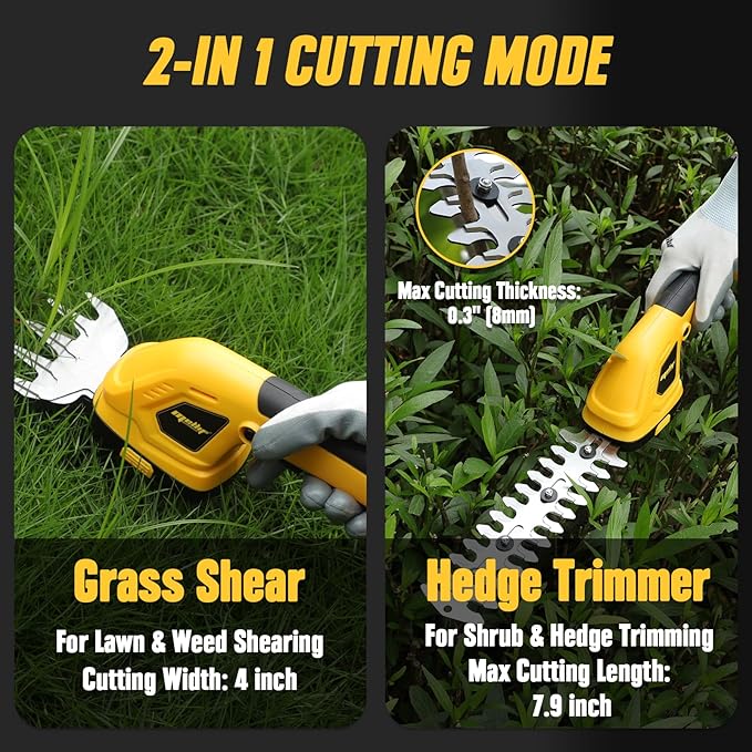 2-in-1 Cordless Grass Shear & Hedge Trimmer Compatible with Dewalt 20V Battery Handheld 4" Grass Cutter & Electric 8" Shrubbery Trimmer for Yard, Lawn, Garden, Shrub (Tool Only)