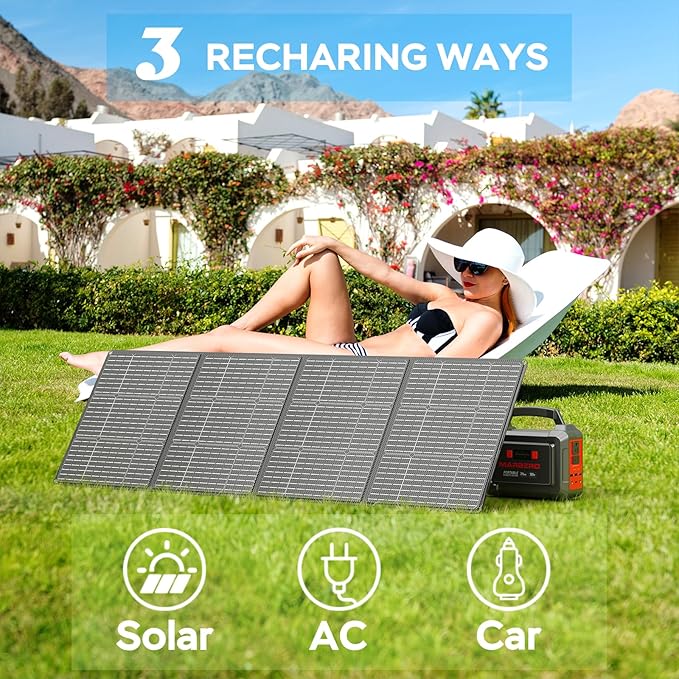 MARBERO Solar Generator 296Wh Portable Power Station with Solar Panel 60W Included Solar Power Bank with AC Outlets 300W Pure Sine Wave with Foldable Solar Panel Set for Camping Home Outdoor Emergency