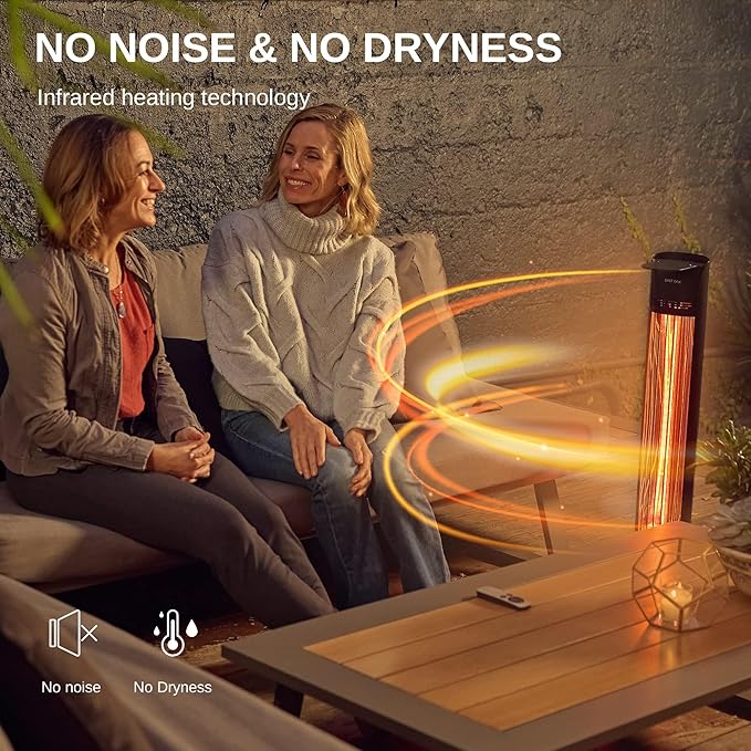 EAST OAK 1500W Infrared Electric Patio Heater, Indoor/Outdoor Tower Space Heater with Remote Control, 24H Timer, Waterproof IP65, Safety Tip-Over & Overheat Protection for Garage, Deck, Backyard