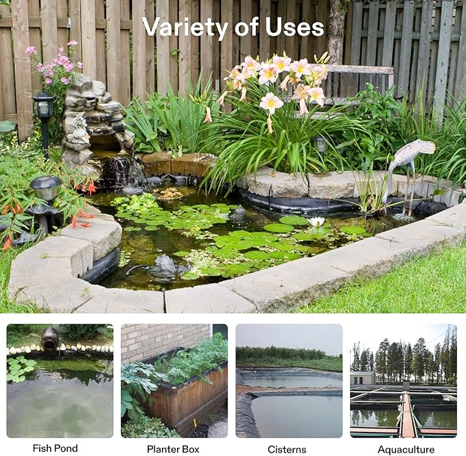 VIVOSUN 7 x 10 Feet Pond Liner, 14.5 Mil Durable LLDPE Pond Liners for Koi Ponds, Aquaculture and Water Gardens, Black