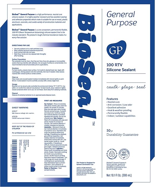100ea of Clear BioSeal 100% Silicone Sealant Caulk General Purpose, Waterproof and Low Odor 10.1 Ounce Cartridge, Clear 100ea Set
