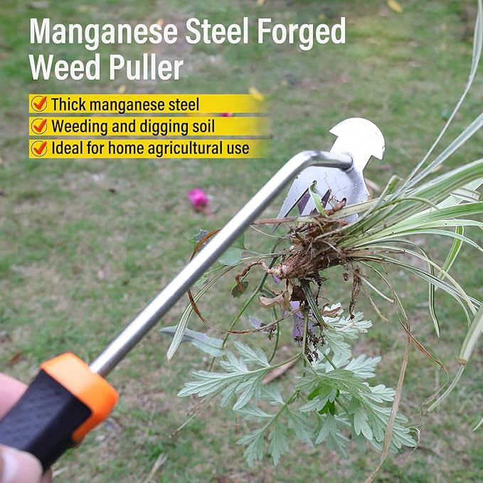 Weed Puller Tool,Portable Garden Weeder Tool,2024 New Manganese Steel Weeding Tools,For Hand Weeder Puller for Vegetable Gardening Backyard Farm Planting & Uprooting Weeding Tool (Rubber Handle)