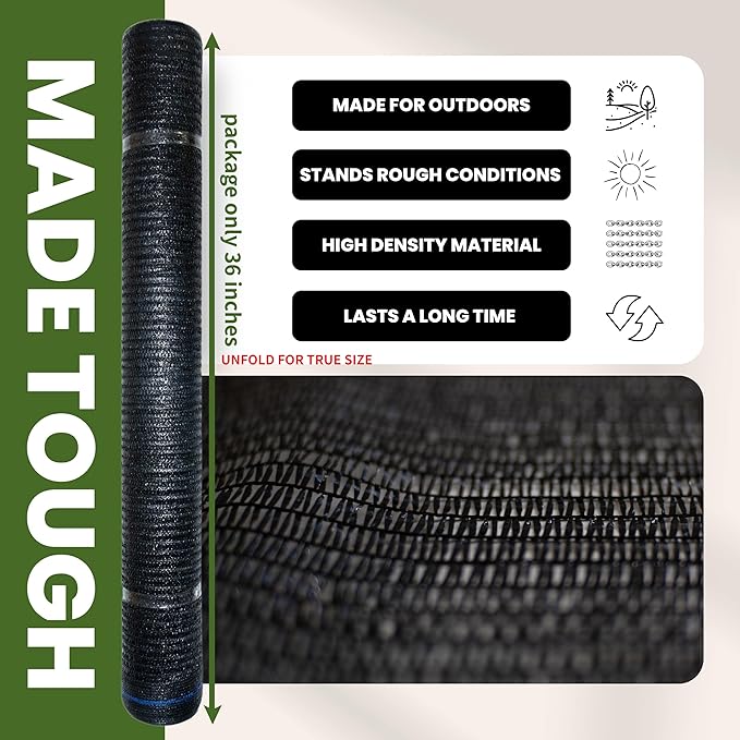 40% 6' x 100 FT Eyelets Shade Cloth Roll Sunblock Shade UV Resistant Net for Garden Greenhouse Flower Plant Patio Kennel, Black - PS6140BLK