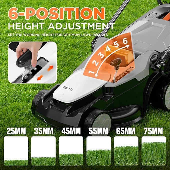 Litheli 16.2 Inch Lawn Mower 2x20V Electric Coreless Lawn Mower Lightweight Push Mower with 6-Position Height Adjustment, 2 x 4.0Ah Battery Include