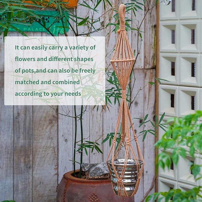 2Pcs Macrame Plant Hangers Indoor Macrame Hanging Planters Large for up to 10 inch Pot No Tassels Long Crochet Boho Plant Hanger Holder for Indoor Outdoor Plants Different Size 35”/39" (Caramel)