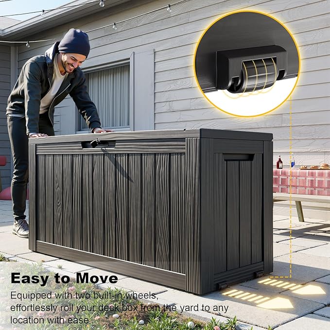 75 Gallon Resin Deck Box, Lockable Outdoor Storage Box for Patio Cushions Storage Furniture,Garden Tools, Pool Supplies, Weatherproof and UV Resistant(Black)