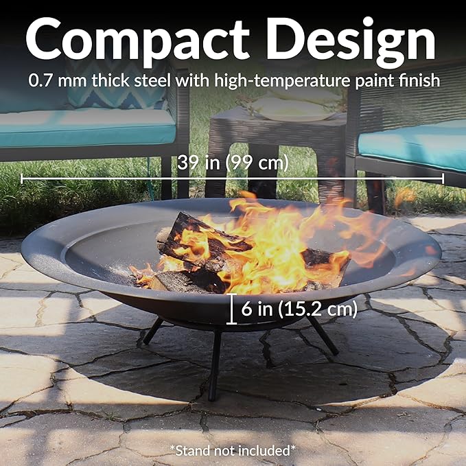 Sunnydaze Outdoor Fire Pit Bowl Replacement Insert for DIY Ring or Existing Stand - Wood-Burning Fire Bowl for Outside - 39-Inch