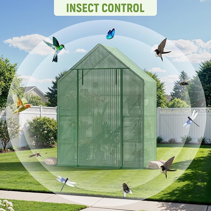 Portable Greenhouse for Outdoor, Small Greenhouses with Durable PE Cover, Walk in Greenhouse with Shelves Stands,Green