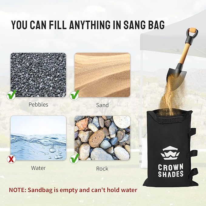 CROWN SHADES Sand Bags for Canopy Legs (120 LBS) Sandbags for Weight, Canopy Weights, Pop Up Tent Weights Bags, Black (Unfilled)