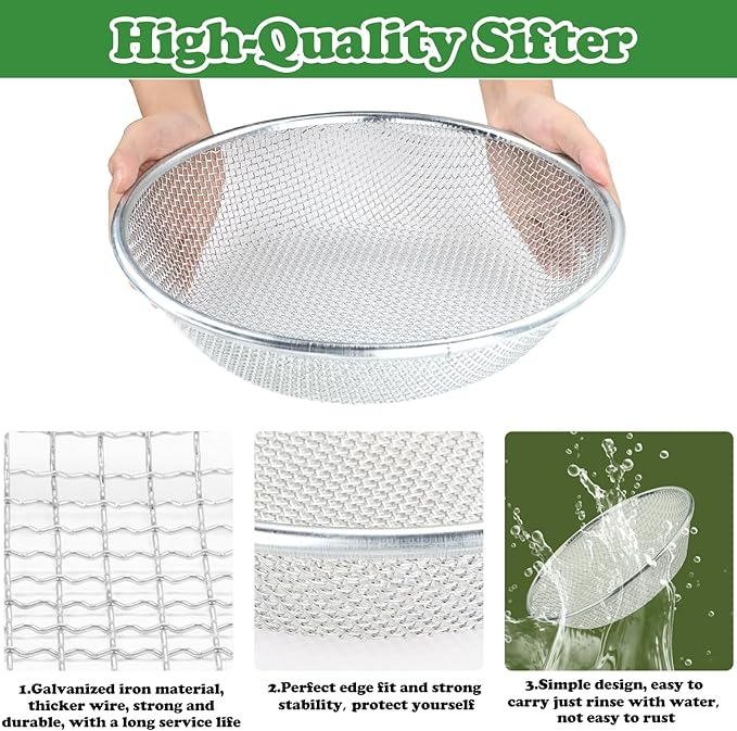 2Pcs Soil, Sand, and Compost Sifter for Gardening – Sieve for Rocks, Dirt, and Organic Material – Fits 5-Gallon Buckets(1/4In&3/8In Mesh)