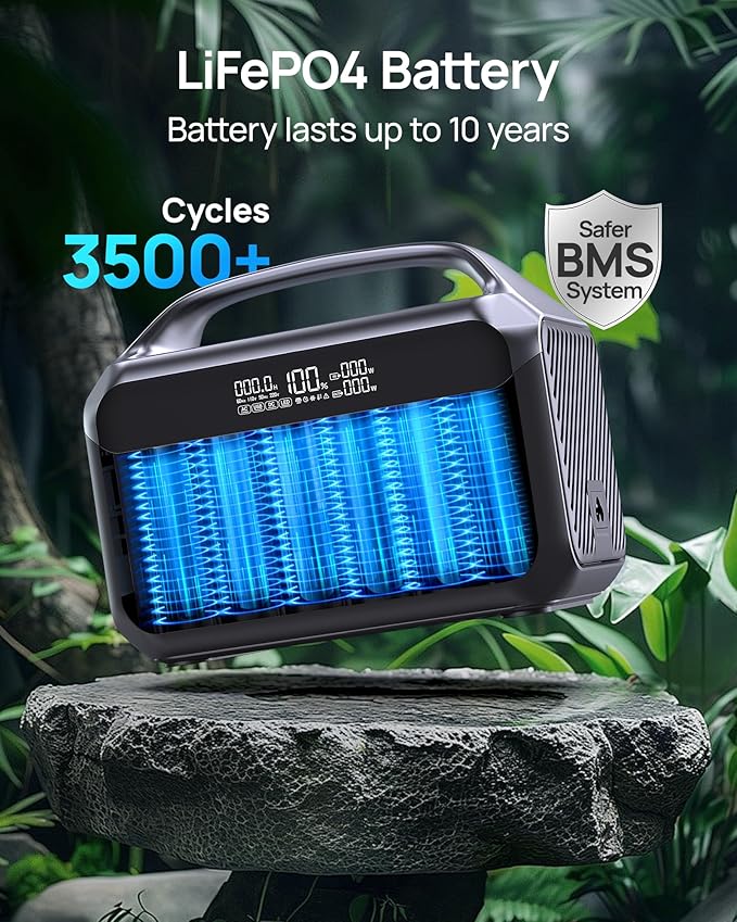 Portable Power Station, Outdoor 288Wh(90,000mAh) LiFePO4 Battery, 600W(1200W Surge) AC Outlets, 1.7H Fast Charging Solar Generator for Camping, RV Travel, Home Use(Solar Optional)