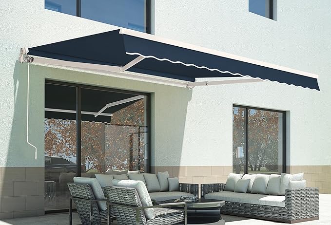 MCombo 11.5x9.5 Feet Manual Retractable Patio Door Window Awning Sunshade Shelter Outdoor Canopy, 1210 (Dark Blue, 11.5'(L) x 9.5'(W))