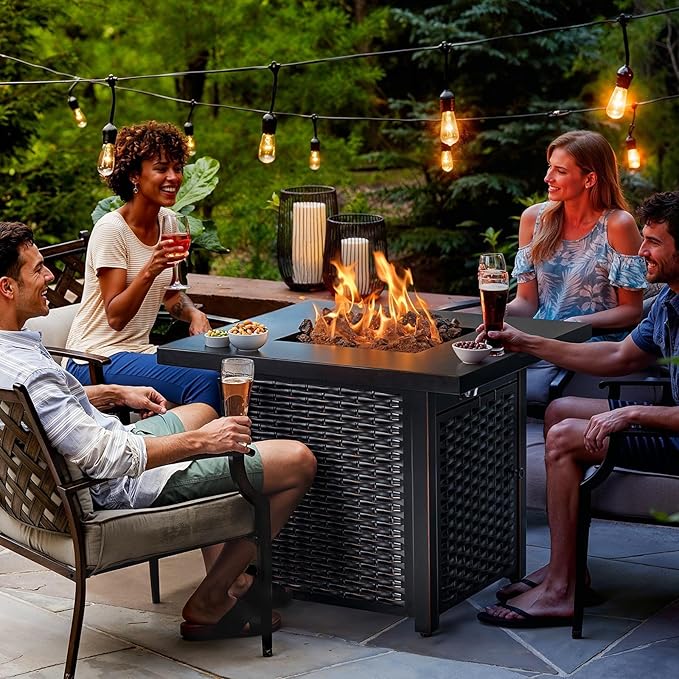 Ciays 32 Inch Propane Fire Pit, CSA-Listed Outdoor Gas Fire Pits 50,000 BTU Steel Fire Pit Table with Lid, Add Warmth and Ambience to Gatherings and Parties On Patio Deck Garden, Black, CIFPT4B