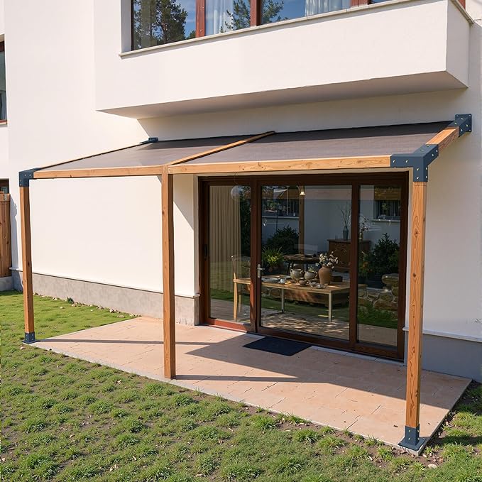 VEVOR Pergola Kit, 4x4 Inch 3-Way Slanted Brackets for 3.5x3.5 Inch Wood Beams in Actual Size, 2-Pack Pergola Brackets with 2 Post Bases and 2 Wall Mount Bases, for Outdoor Pergolas, Gazebos, Sheds