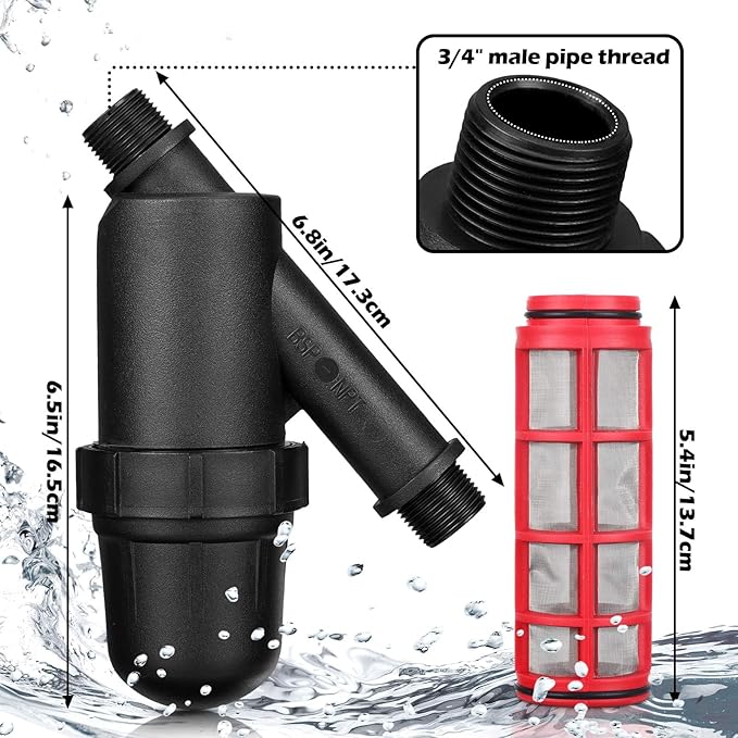 1 Pcs Drip Irrigation Inline Y Filter with Mesh Screen, 3/4" x 3/4" Male Thread Connections Hydroponics Y Filter for Garden Greenhouse Agricultural Drip Sprinkler Irrigation