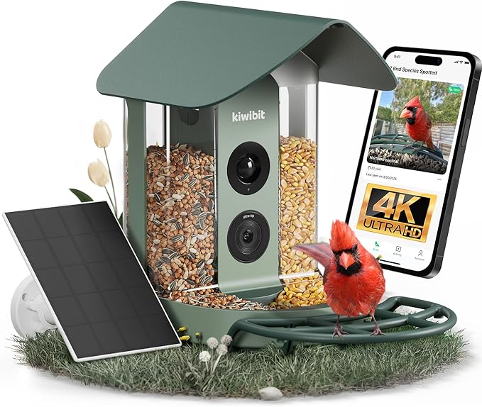 Beako™ Smart Bird Feeder with 4K Camera Solar Powered for Outdoors - Ultra HD Live Stream, Enhanced AI Identification 10,000+ Bird Species, Real-Time Motion Detection, Easy Setup & Refilling