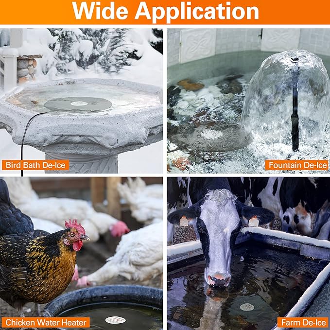 Dreyoo 2 Pack Bird Bath De Icer, 60w Submergible De Icer, Thermostatic Controlled Winter Water Heater Deicer for Bird, Chicken, Duck, Farm Trough, Design Patent Product