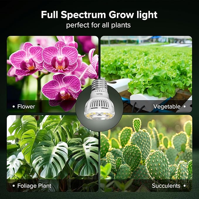 Grow Light Bulbs for Indoor Growing, A15 7W LED Grow Lights for Indoor Plants Seed Starting, High PPFD, Full Spectrum 60W Equivalent E26 Base, 2 Pack