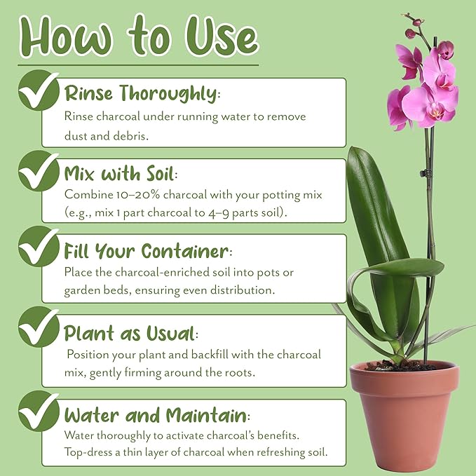 Horticultural Charcoal for Indoor Plants (2 Quarts), Hardwood Soil Additive for Orchids, Terrariums, and Gardening