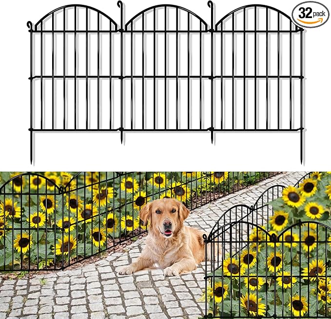 32 Panels Garden Fence, 34ft x 23in Animal Barrier Fences for Rabbits Dogs, Rustproof Metal Gardens Border Fencing, Arched Decorative Flower Bed Edging Barriers for Outdoor Yard Patio