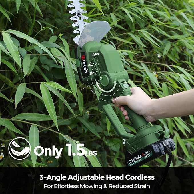 Cordless Hedge Trimmer with Battery - 2-in-1 21V Grass Shears Handheld, Electric Shrub Trimmer Kit for Garden, Yard and Lawn, Charger Included (Forest Green)