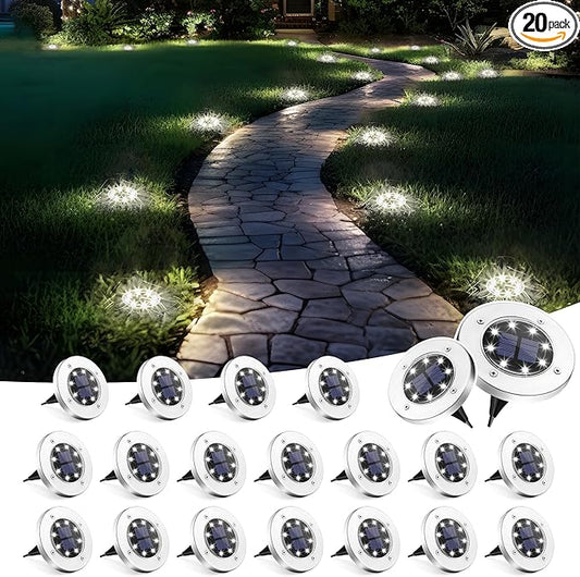 SOLPEX Solar Lights Outdoor Waterproof, 20 Pack Solar Ground Lights, Solar Garden Lights Landscape Lighting for Pathway Driveway Patio Backyard Walkway (Cool White)